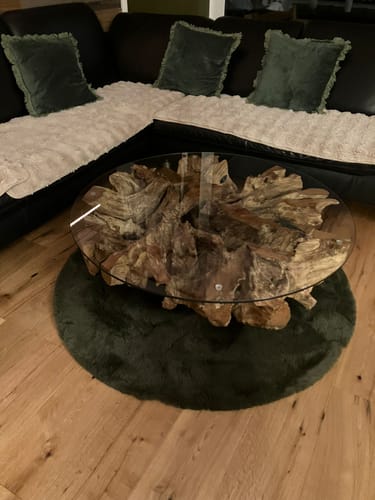 Customer photo review of Wurzel Couchtisch NAGA inkl. Glasscheibe Ø 100 cm auf Stahlfüssen