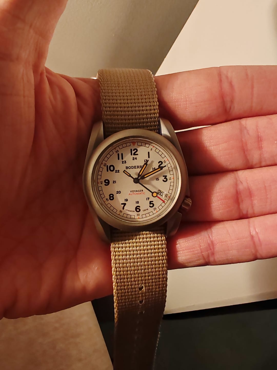 Customer photo review of VOYAGER - 100M Waterproof Titanium Automatic Field Watch | White