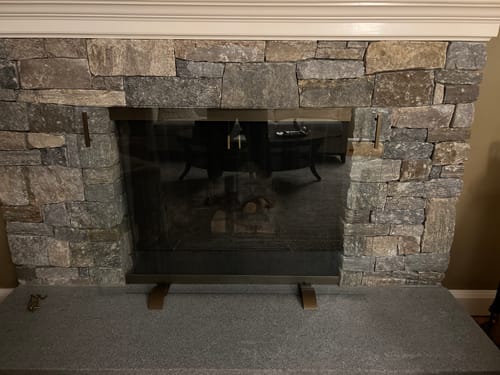 Customer photo review of Frameless Clear Glass Fireplace Screen with Feet, Options