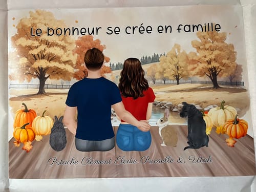 Customer photo review of Affiche Personnalisée - Couple & Animaux Chat Chien et Lapin
