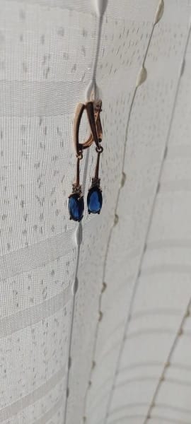 Customer photo review of Rose Gold Plated Copper Long Dangle Earrings Oval Blue Zircon — Blue | KIMLUD