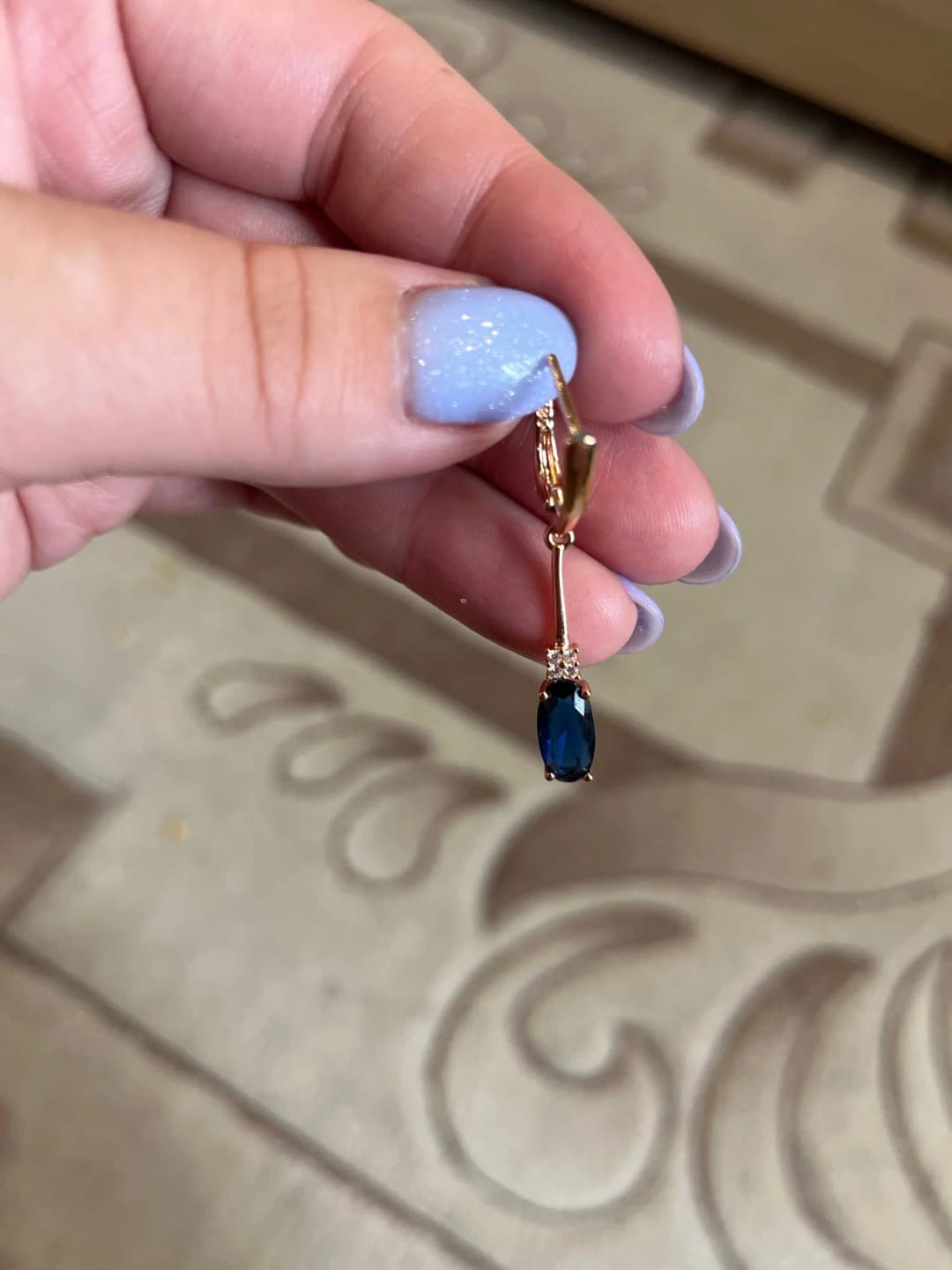 Customer photo review of Rose Gold Plated Copper Long Dangle Earrings Oval Blue Zircon — Blue | KIMLUD