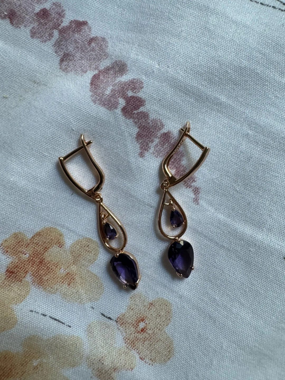 Customer photo review of Cubic Zirconia Long Drop Earrings — Purple | KIMLUD