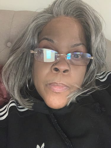 Customer photo review of Luvwin 5x5 Salt And Pepper Glueless Gray Color Pre-Cut Lace Straight Bob Wig For Black Women