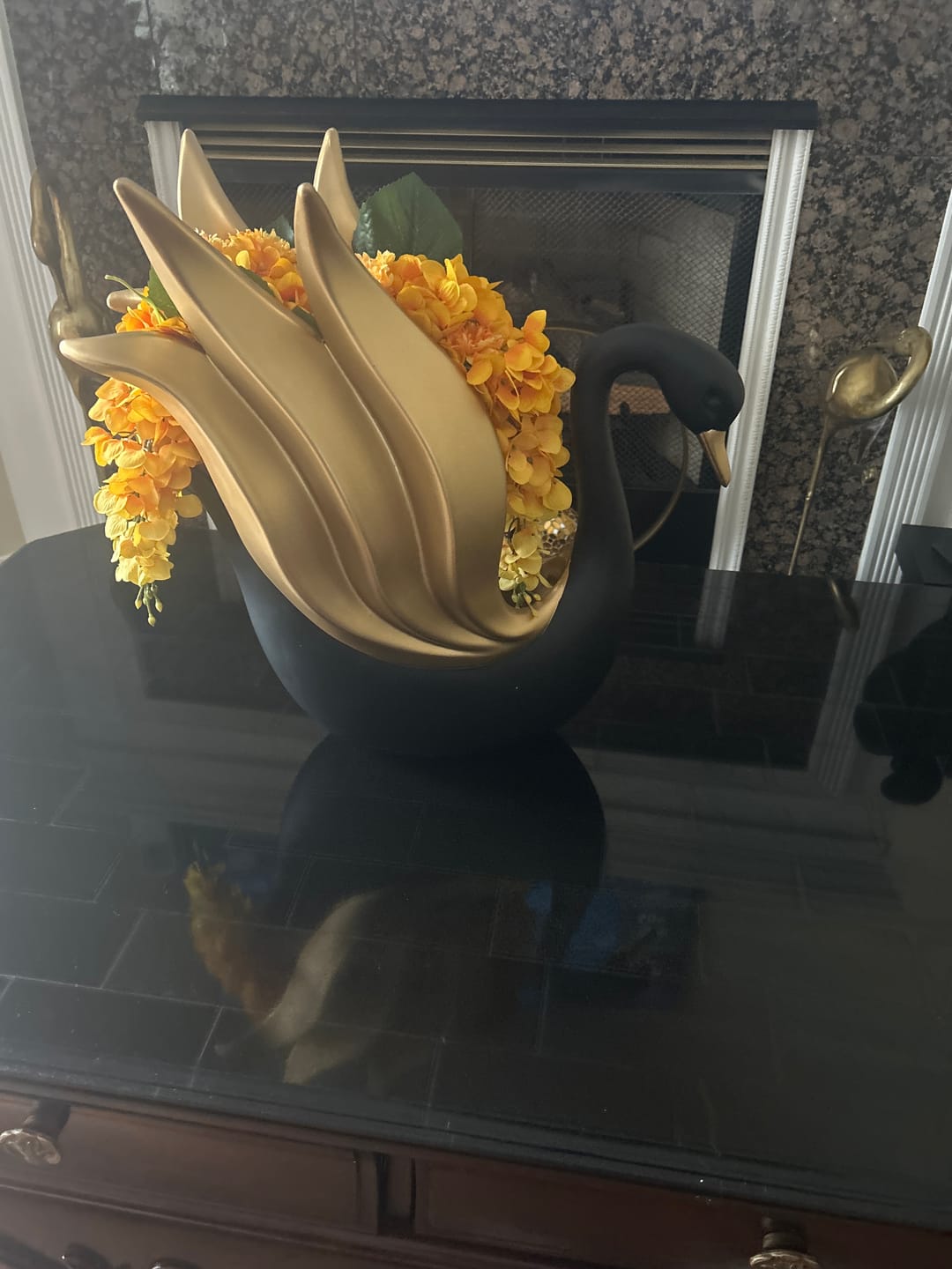 Customer photo review of X-Large Modern Classic Black & Gold Swan Decorative Flower Vase By Designed By The Boss
