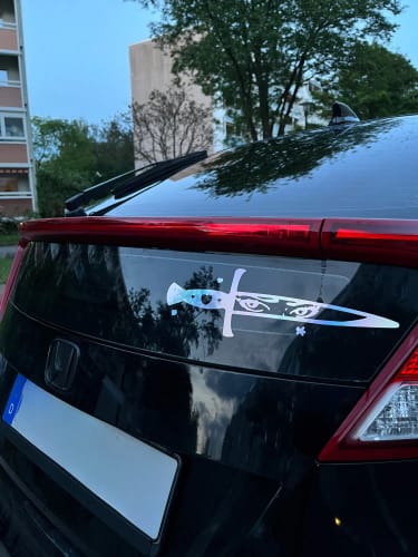 Customer photo review of Kawaii Anime Eyes Knife Car Sticker