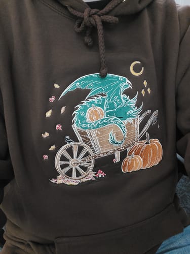 Customer photo review of *PRE-ORDER* Sleepy Harvest Dragon Embroidered Hoodie