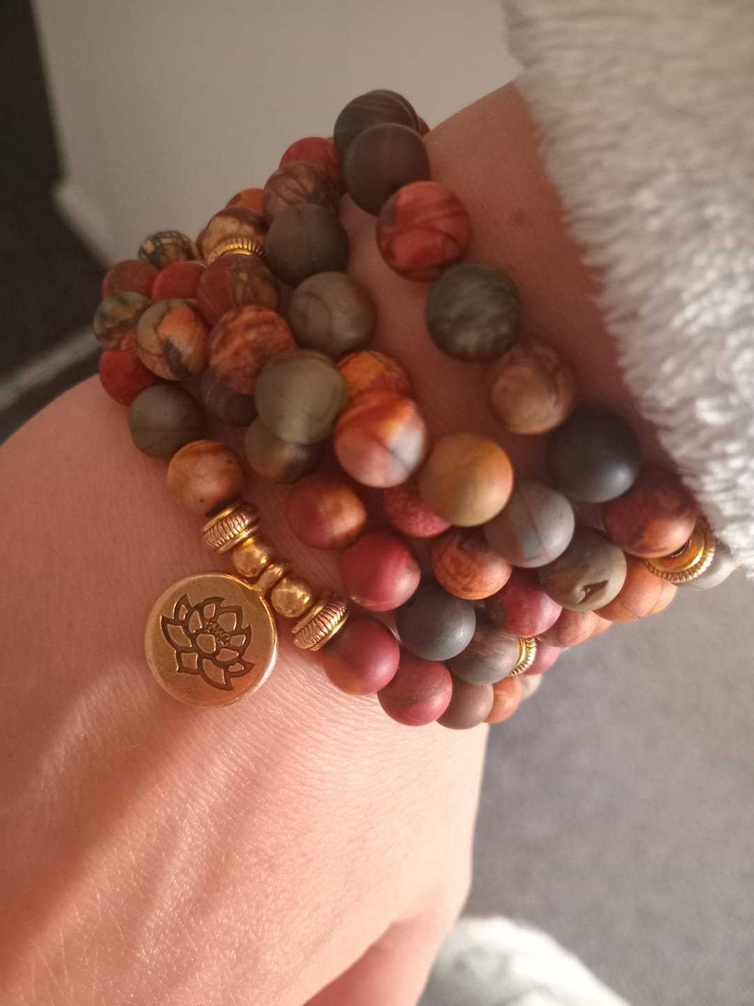 Customer photo review of Buddha Stones 108 Mala Beads Aquamarine Healing Bracelet