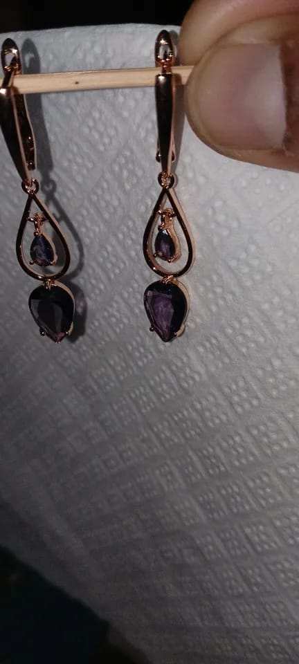 Customer photo review of Cubic Zirconia Long Drop Earrings — Purple | KIMLUD