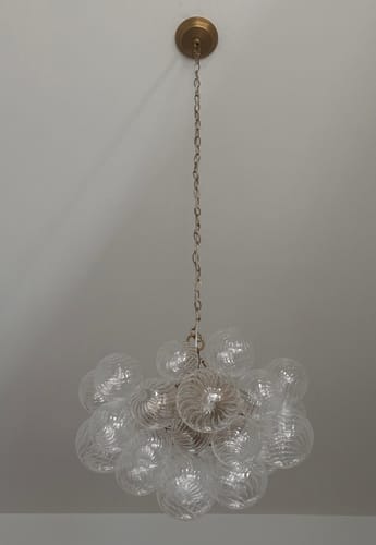 Customer photo review of Brass Cluster Ribbed Glass Globe Bubble Chandelier