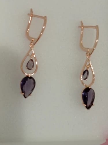 Customer photo review of Cubic Zirconia Long Drop Earrings — Purple | KIMLUD