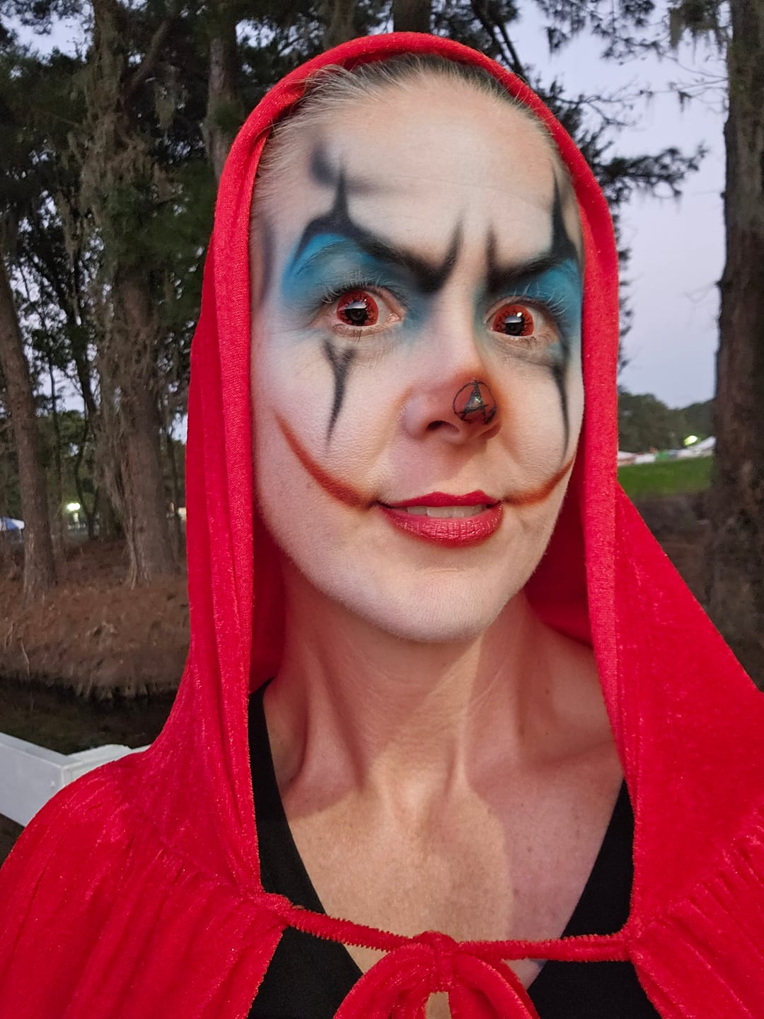 Customer photo review of Halloween Scary Blood Eyes Red Colored Contact Lenses