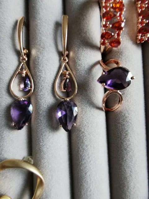 Customer photo review of Cubic Zirconia Long Drop Earrings — Purple | KIMLUD
