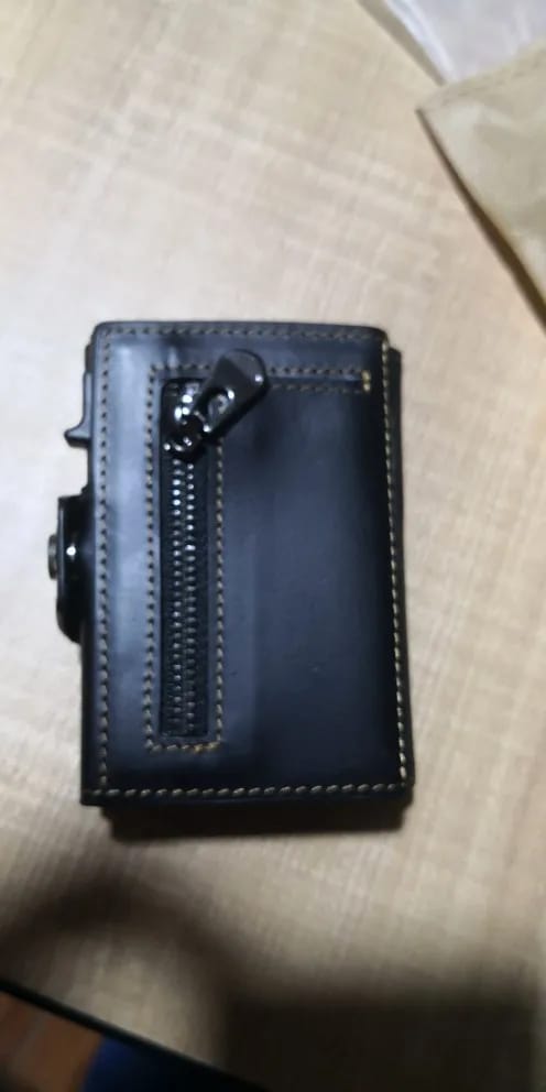 Customer photo review of Genuine Leather Anti-Scan Wallet With Pop-Out Aluminum Card Holder — Coffee Brown | KIMLUD