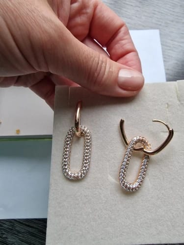 Customer photo review of Geometric Zircon Hoop Earrings — Rose Gold | KIMLUD