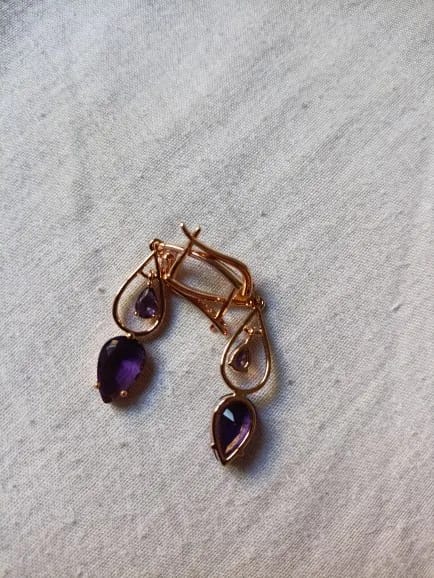 Customer photo review of Cubic Zirconia Long Drop Earrings — Purple | KIMLUD