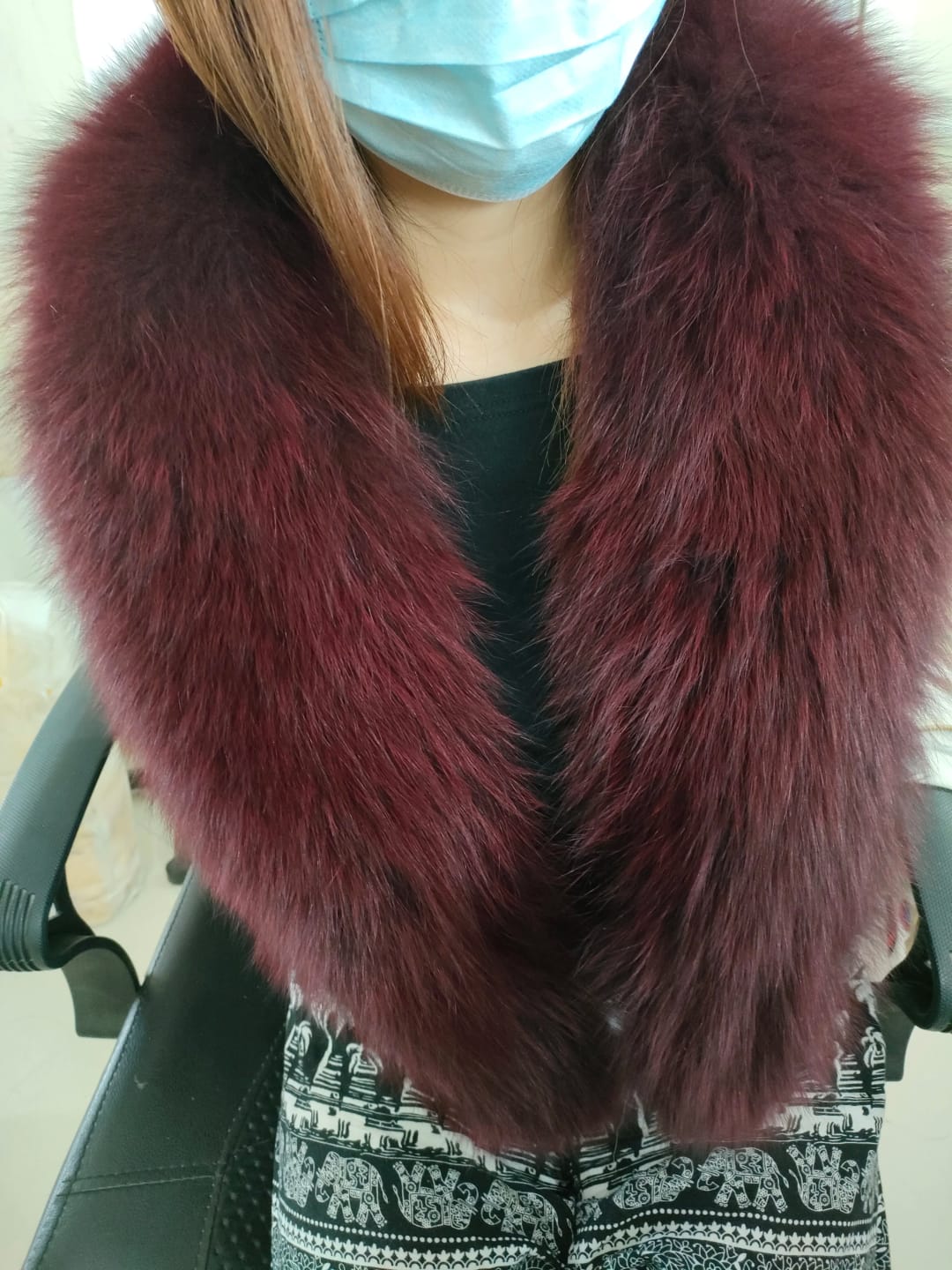 Customer photo review of Real Fox Fur Collar Scarf City-Luxe Winter Wrap — Black | KIMLUD