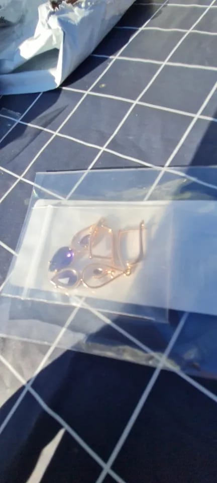 Customer photo review of Cubic Zirconia Long Drop Earrings — Purple | KIMLUD