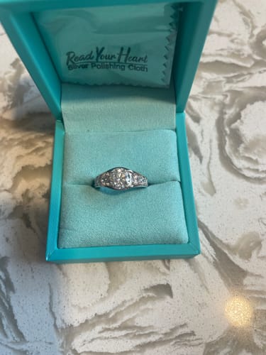 Customer photo review of Bezel Round Moissanite Channel Euro Shank Engagement Ring