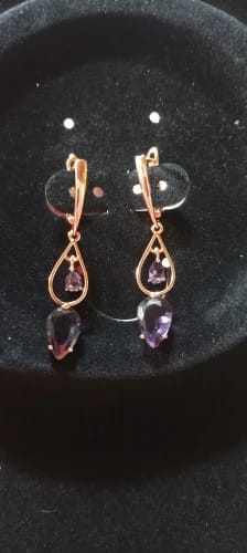 Customer photo review of Cubic Zirconia Long Drop Earrings — Purple | KIMLUD