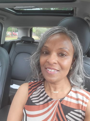 Customer photo review of Luvwin 5x5 Salt And Pepper Glueless Gray Color Pre-Cut Lace Layered Cut Straight Bob Wig 100% Human Hair