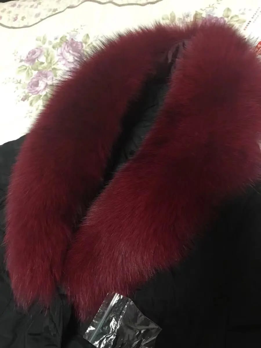 Customer photo review of Real Fox Fur Collar Scarf City-Luxe Winter Wrap — Black | KIMLUD