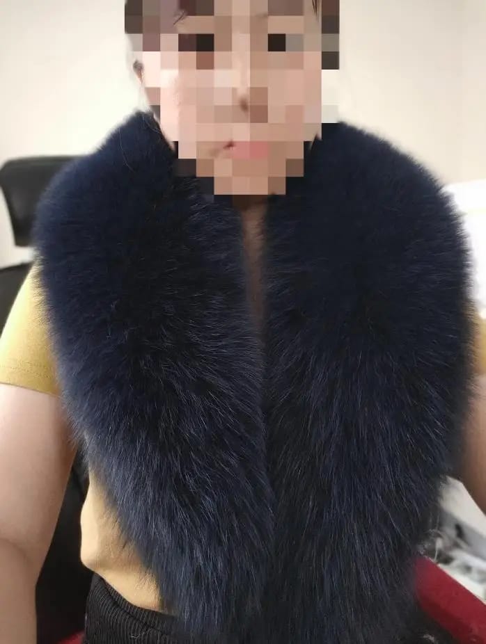 Customer photo review of Real Fox Fur Collar Scarf City-Luxe Winter Wrap — Black | KIMLUD