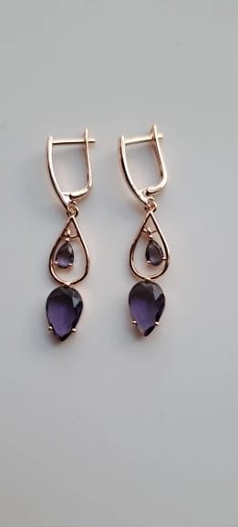 Customer photo review of Cubic Zirconia Long Drop Earrings — Purple | KIMLUD