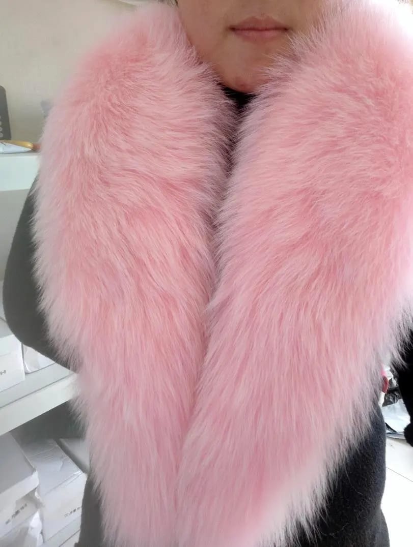 Customer photo review of Real Fox Fur Collar Scarf City-Luxe Winter Wrap — Black | KIMLUD
