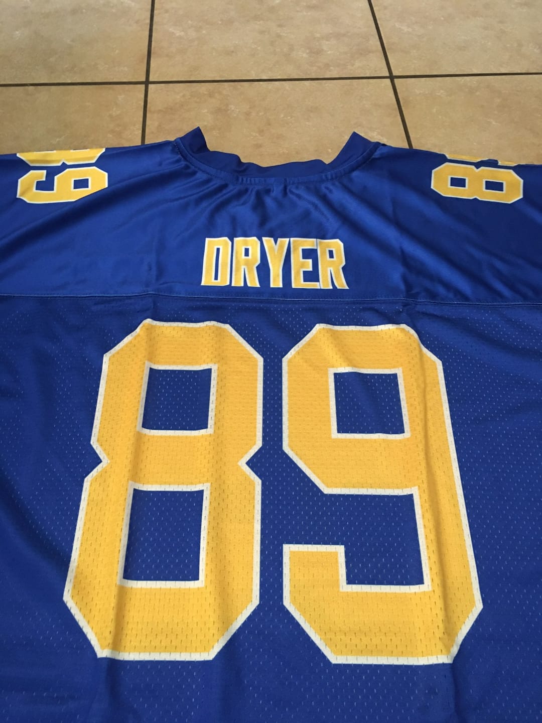 Customer photo review of Custom Royal White-Yellow Classic Style Mesh Authentic Football Jersey
