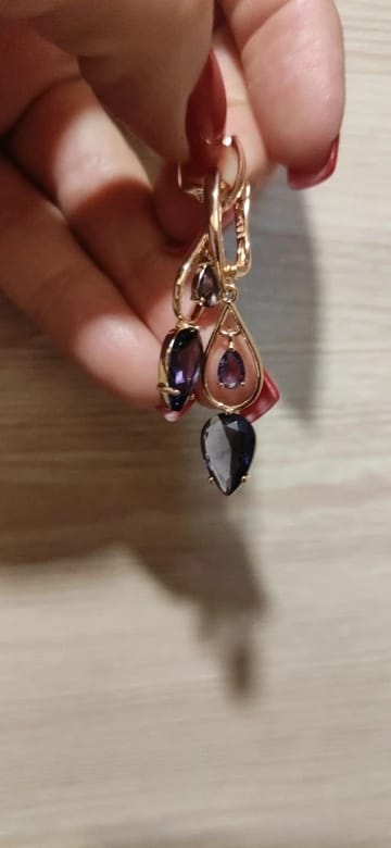 Customer photo review of Cubic Zirconia Long Drop Earrings — Purple | KIMLUD