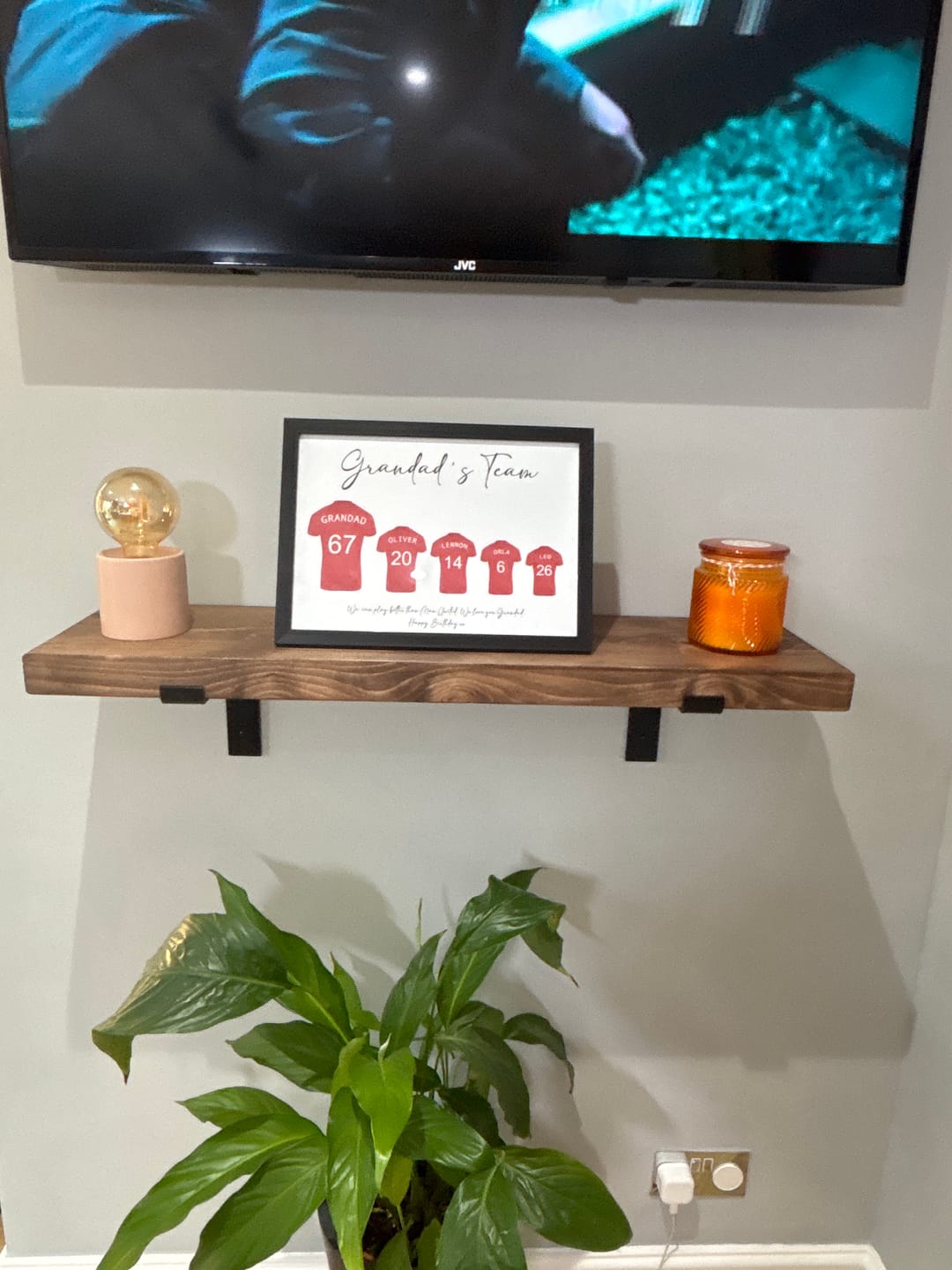 Customer photo review of Chunky Rustic Wooden Wall Shelves with Industrial Style Bracket | 22.5cm depth