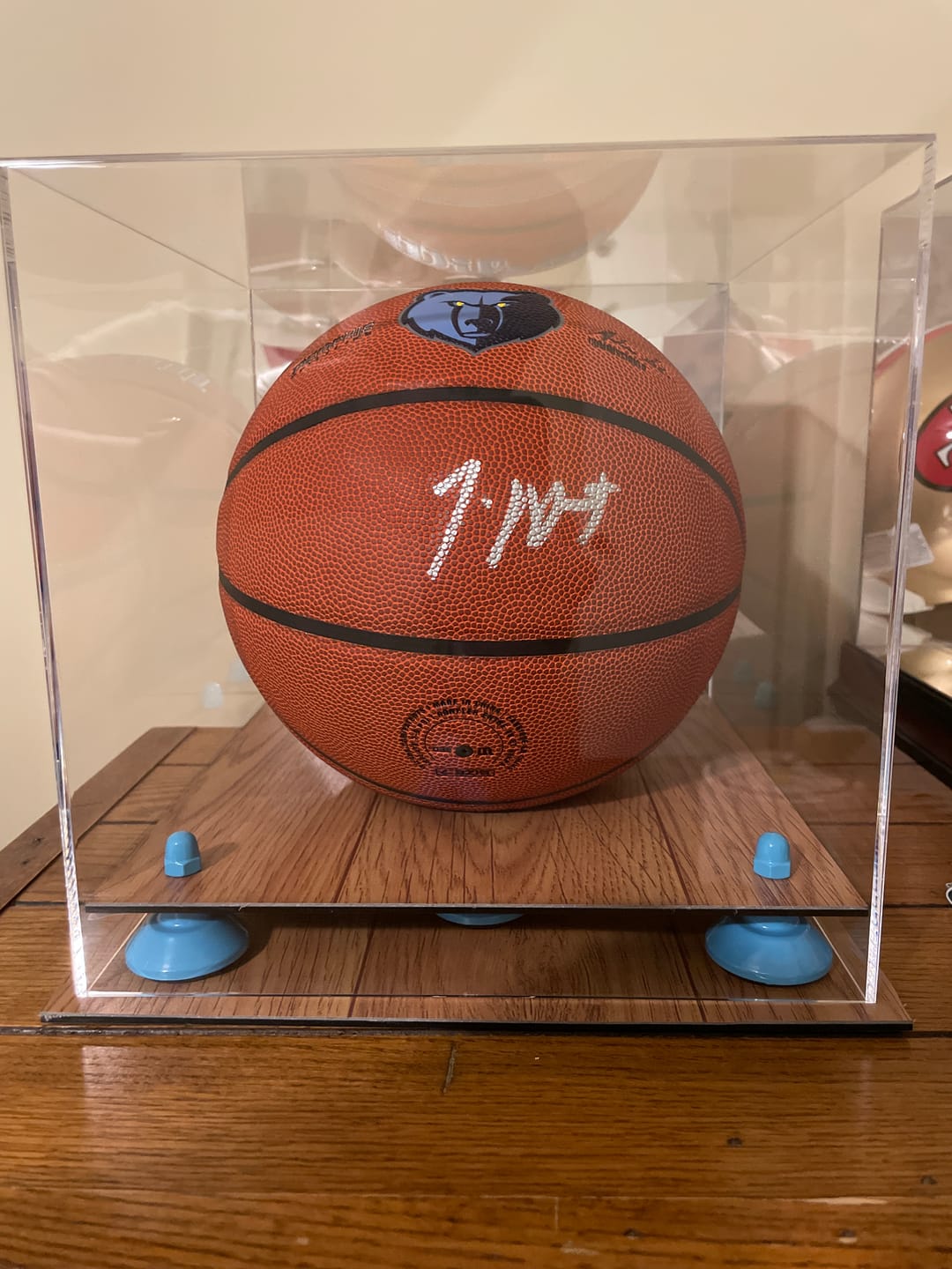 Customer photo review of Acrylic Full Size Basketball Display Case - Mirror no Wall Mounts (B01/A001)