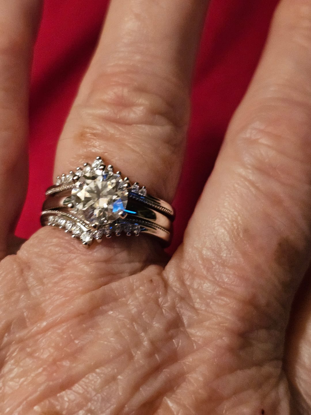 Customer photo review of Solitaire Moissanite With Enhancer Shank Bridal Engagement Ring Set
