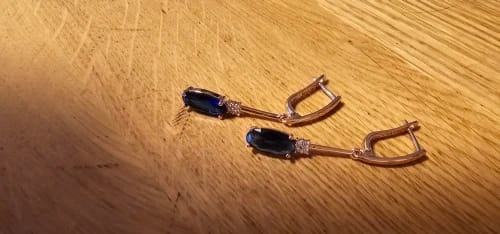 Customer photo review of Rose Gold Plated Copper Long Dangle Earrings Oval Blue Zircon — Blue | KIMLUD