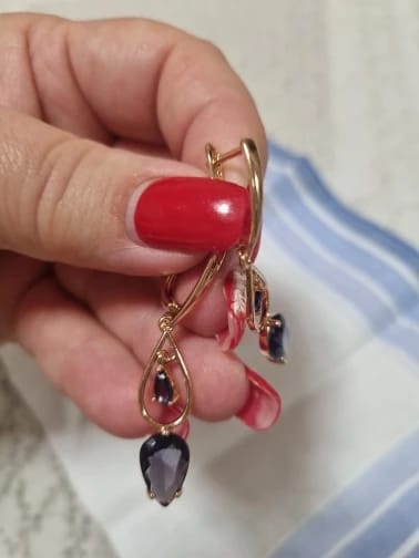 Customer photo review of Cubic Zirconia Long Drop Earrings — Purple | KIMLUD