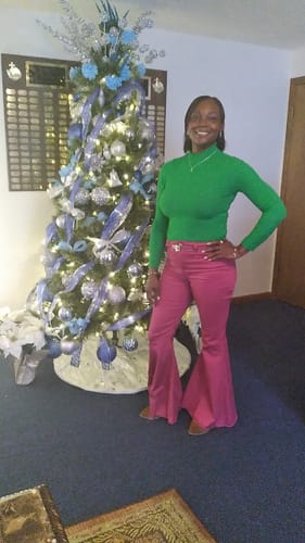 Customer photo review of Jordyn High Waist Colored Flare Pants (Dk Pink)
