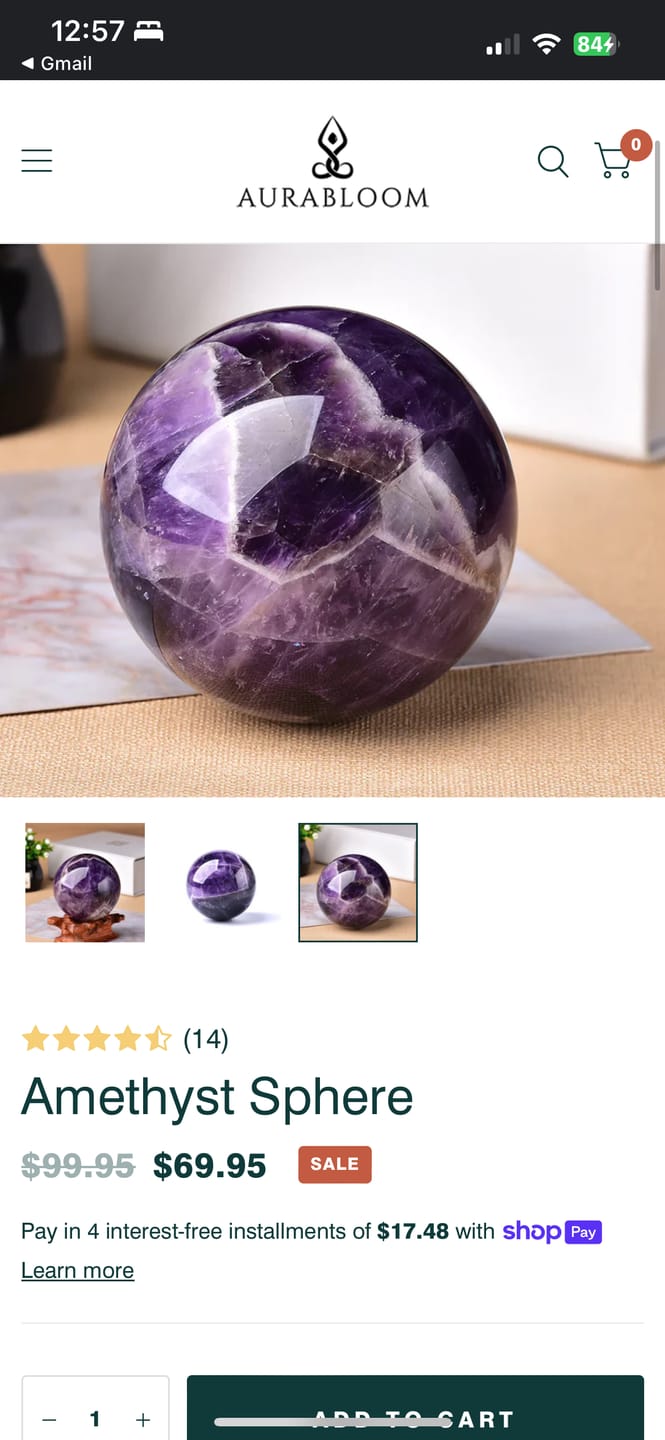 Customer photo review of Amethyst Sphere