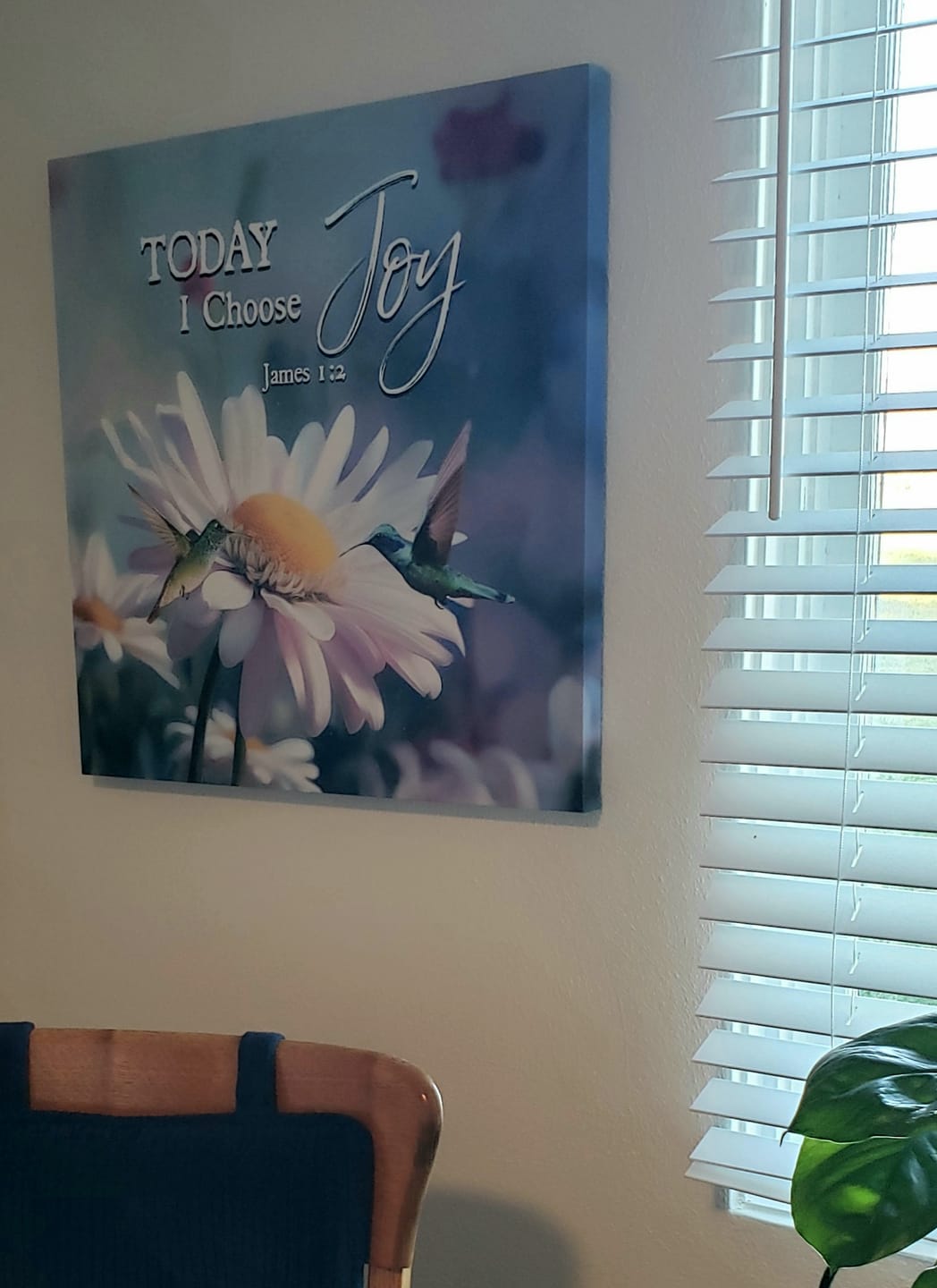 Customer photo review of Today I Choose Joy James 1:2, Hummingbird With Daisies, Wall Art Canvas