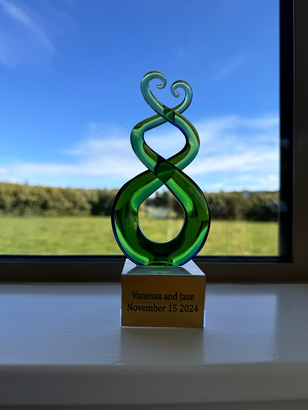 Customer photo review of 15cm Glass Maori Twist and Koru Ornament or Trophy