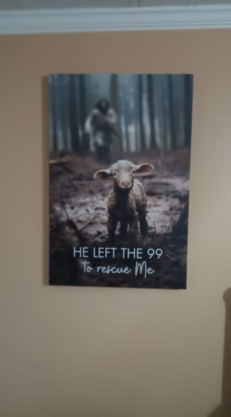 Customer photo review of He Left the 99 to Rescue Me, Jesus and Lost Sheep, Wall Art Canvas