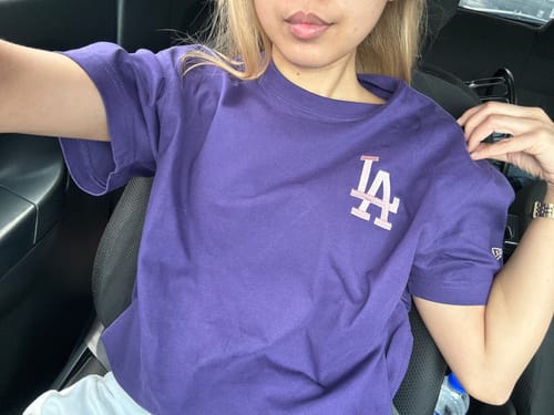 Customer photo review of Women Los Angeles Dodgers Color Era Purple Short Sleeve Tee Dress