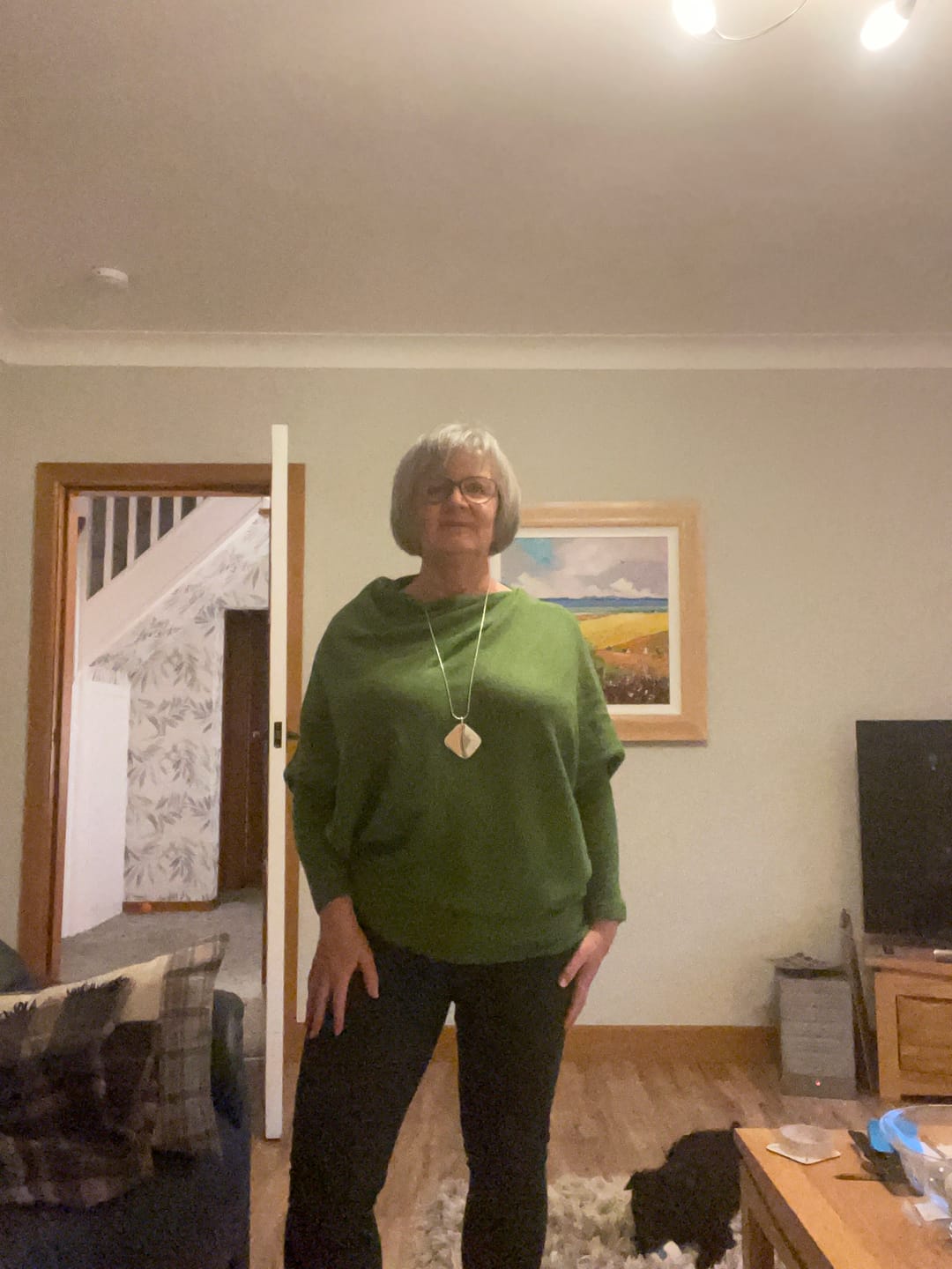 Customer photo review of Soft Knit Asymmetric Jumper - Fir Green