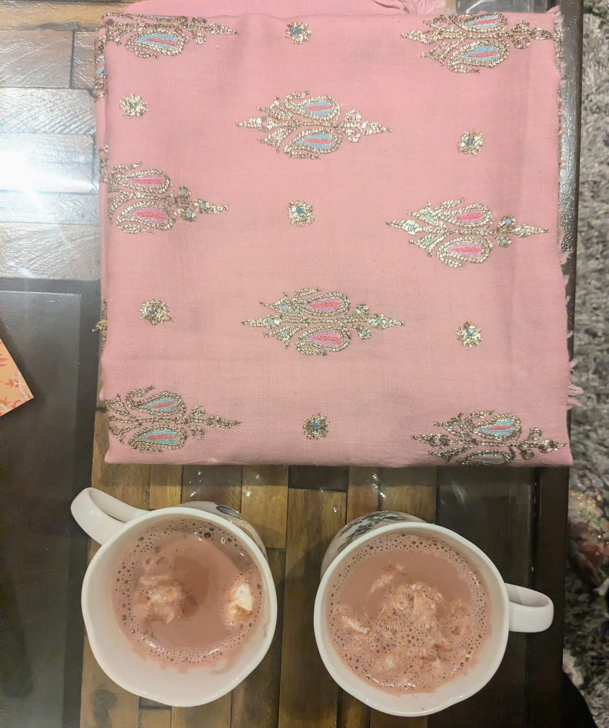 Customer photo review of Gulab Gul Sozni Shawl: Pure Pashmina Shawl with Hand Tilla and Sozni Embroidery