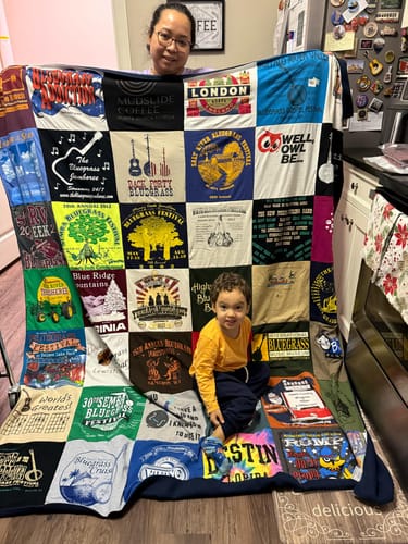 T-shirt quilt with music, festivals themes by Elizabeth from MN