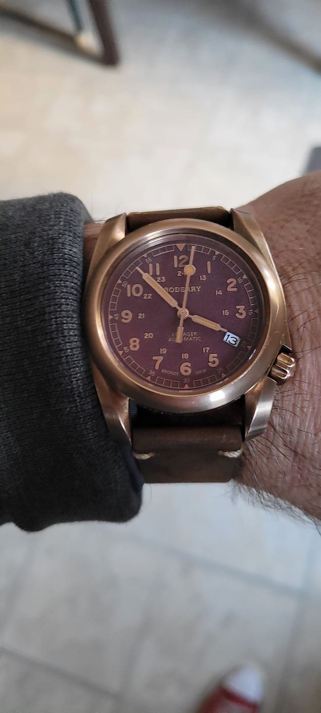 Customer photo review of VOYAGER - 100M Waterproof Bronze Automatic Field Watch | Red