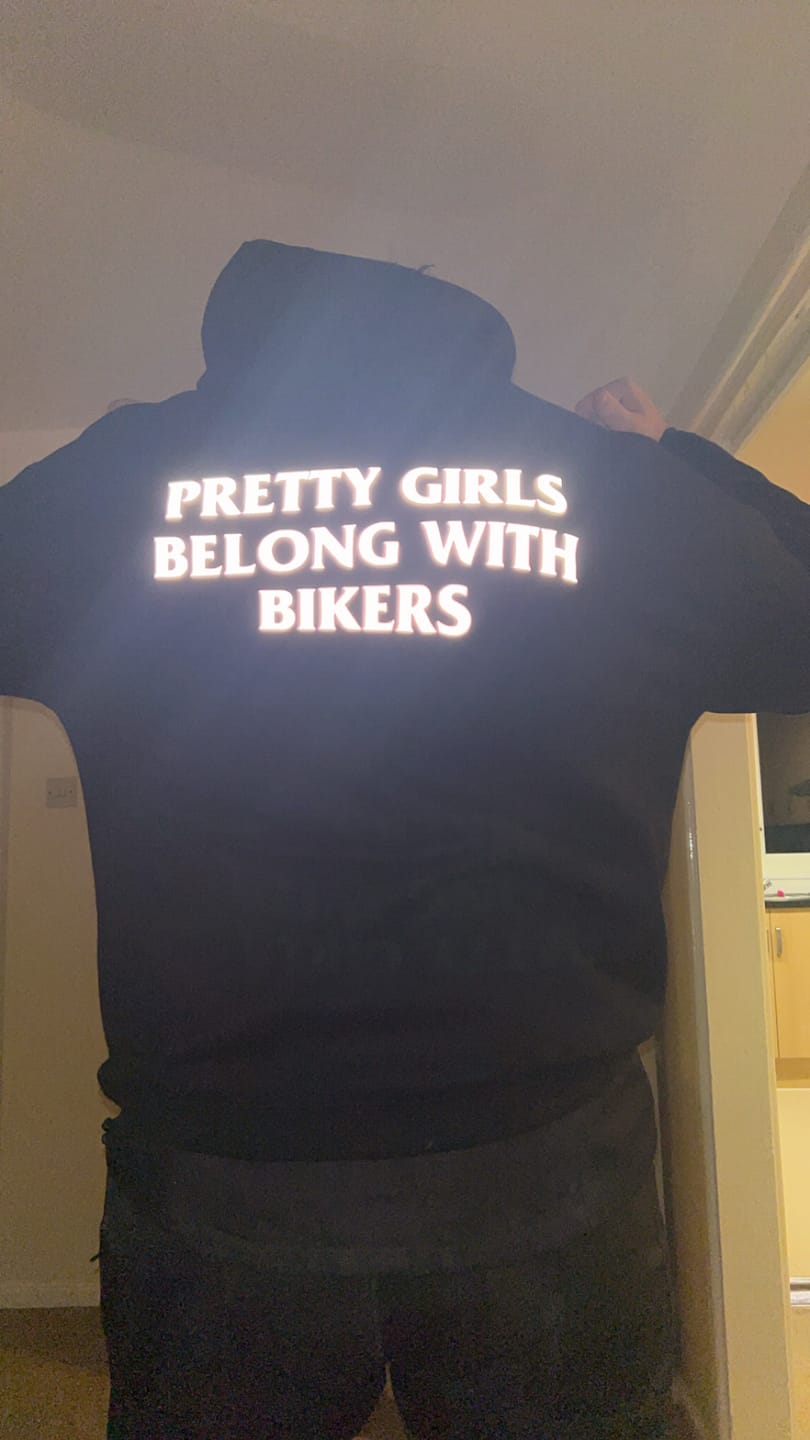 Customer photo review of "Pretty Girls Belong With Bikers" Hoodie