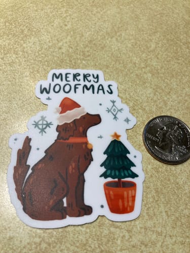 Customer photo review of "Merry Woofmas" Cute Dog Sticker
