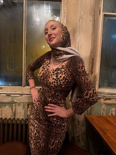 Customer photo review of Starlet Wiggle Dress and Scarf in Leopard Print - Vixen by Micheline Pitt
