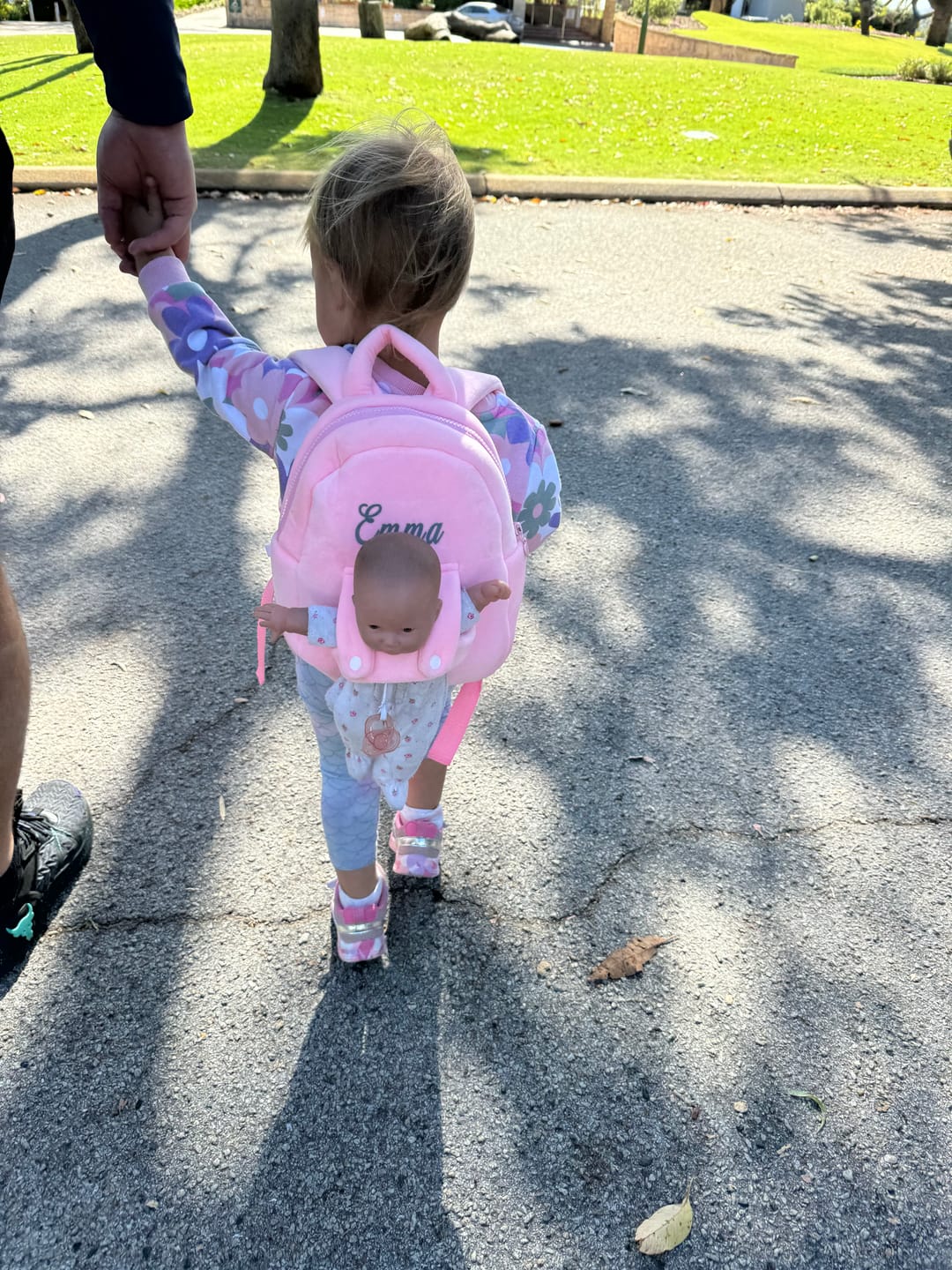 Customer photo review of Personalized Doll Carrier Backpack - 3 Colors